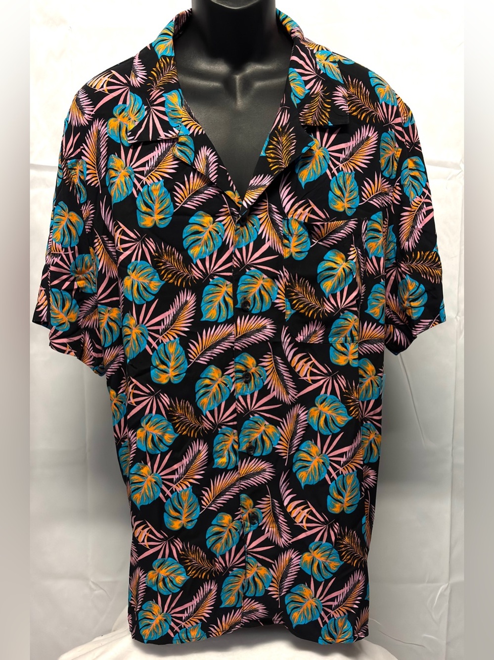 O'Rageous Men's Black Caviar Palm Floral Cabana Printed Hawaiian Shirt Size XXL